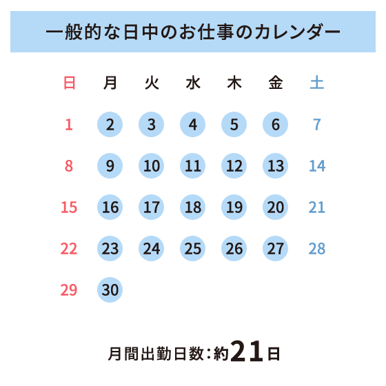 一般的な日中のお仕事のカレンダー